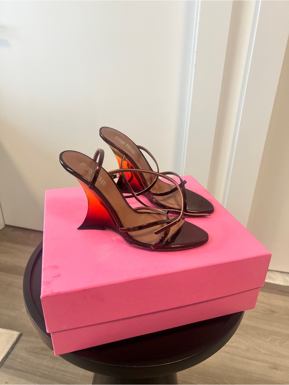 Paris Texas Burgundy NINA Patent Strappy Slingback Heels